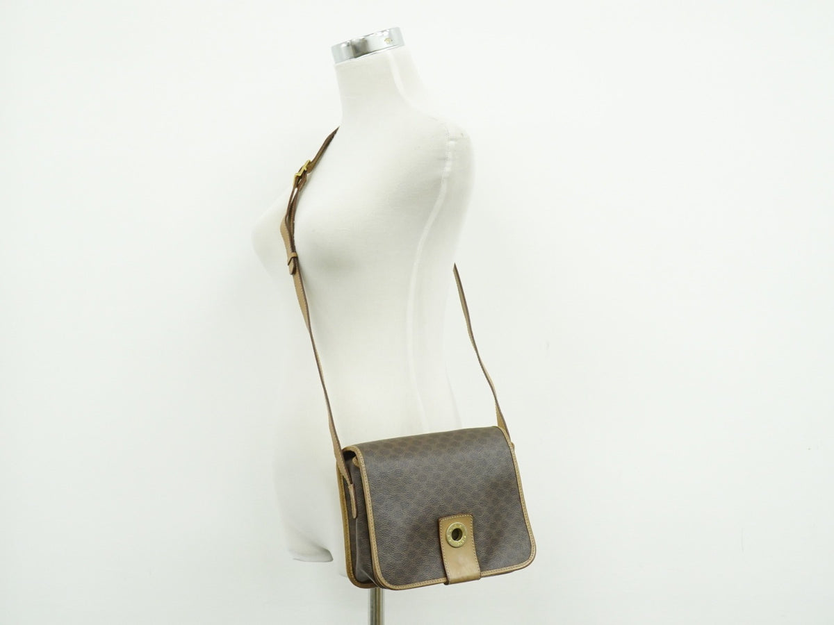 Celine Vintage Macadam Canvas and Leather, Brown, Canvas, Shoulder Bag