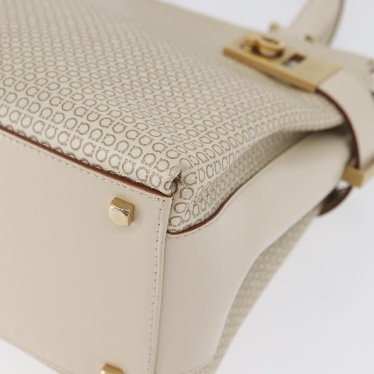 Salvatore Ferragamo Double Gancini Side Buckle Tote Leather, Beige, Leather, Handbag