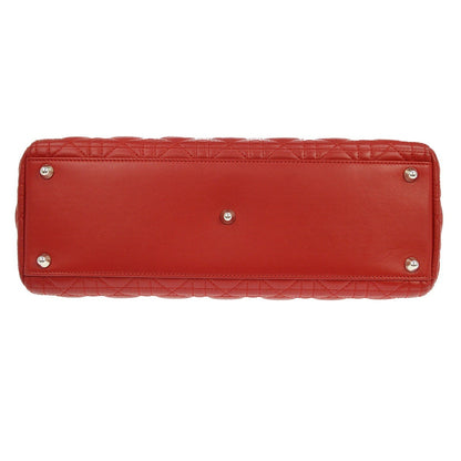 Christian Dior Lady Dior Cannage Quilt Lambskin, Red, Leather, Handbag