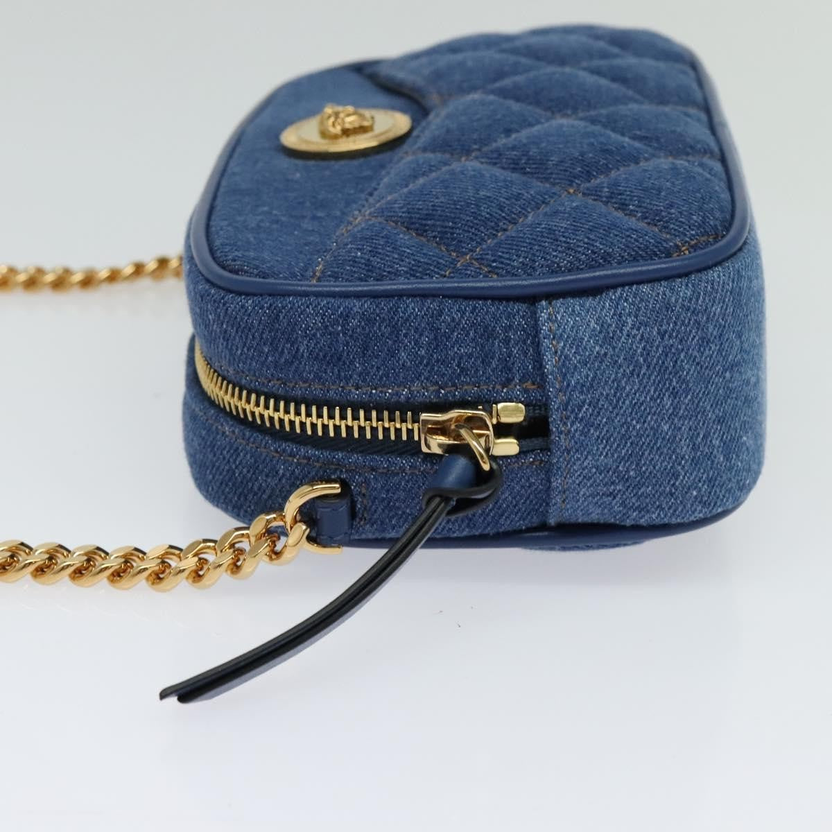 Versace Medusa Icon Front Slip Pocket Camera Quilted Denim, Blue, Canvas, Shoulder Bag