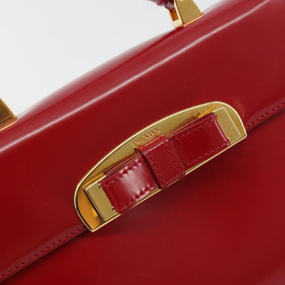 Prada Bow Top handle Leather, Red, Leather, Handbag