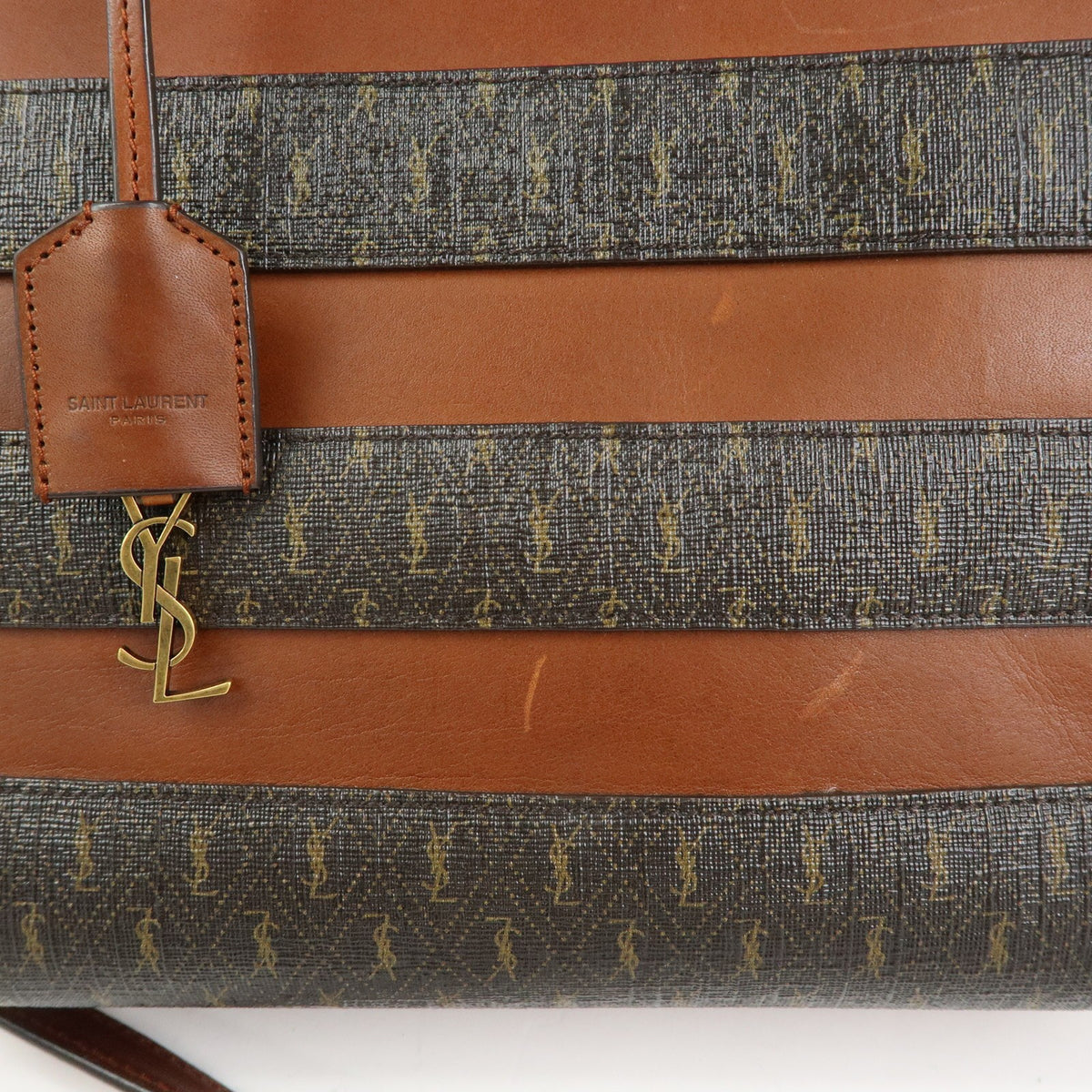 Saint Laurent Le Monogramme Shopper Monogram All Over Coated Canvas and Leather, Brown, PVC, Tote Bag
