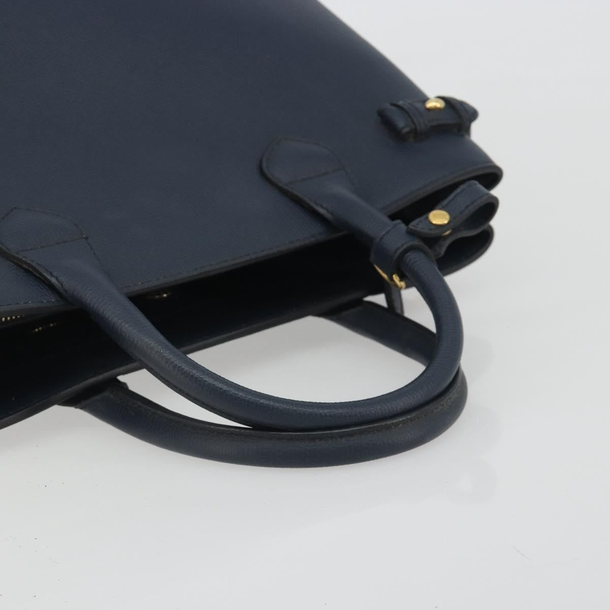 Burberry Banner Leather and House Check Canvas, Navy, Leather, Tote Bag