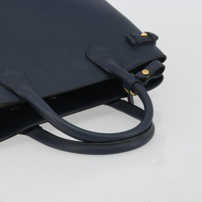 Burberry Banner Leather and House Check Canvas, Navy, Leather, Tote Bag