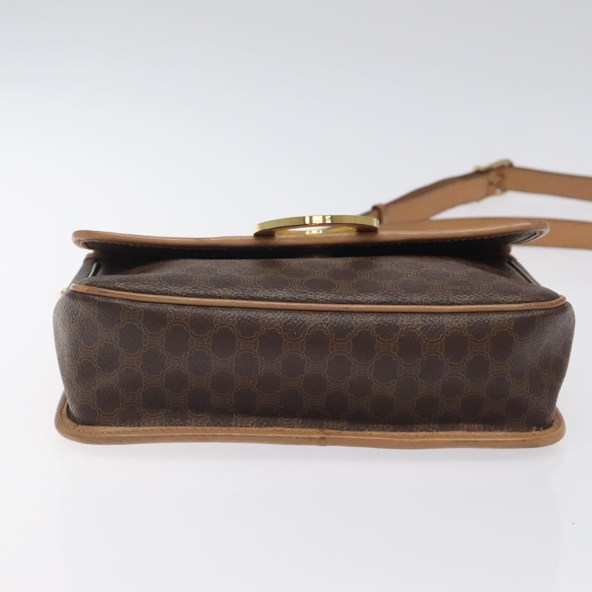Celine Vintage Macadam Circle Logo Canvas and Leather, Brown, Canvas, Shoulder Bag