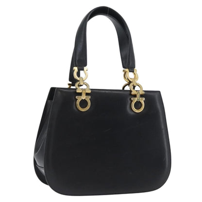 Salvatore Ferragamo Gancini Leather, Black, Leather, Handbag