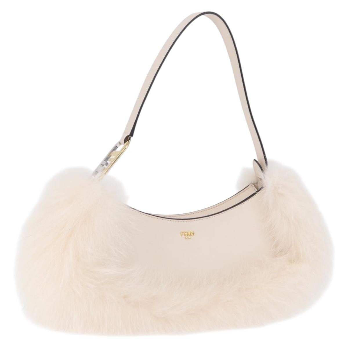 Fendi O'Lock Swing Leather with Fur, White, Leather, Shoulder Bag