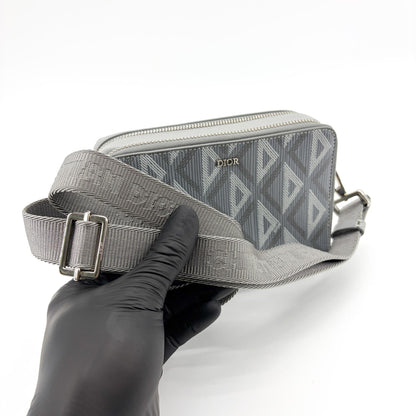 Christian Dior Double Zip CD Diamond Coated Canvas, Gray, Canvas, Crossbody Bag