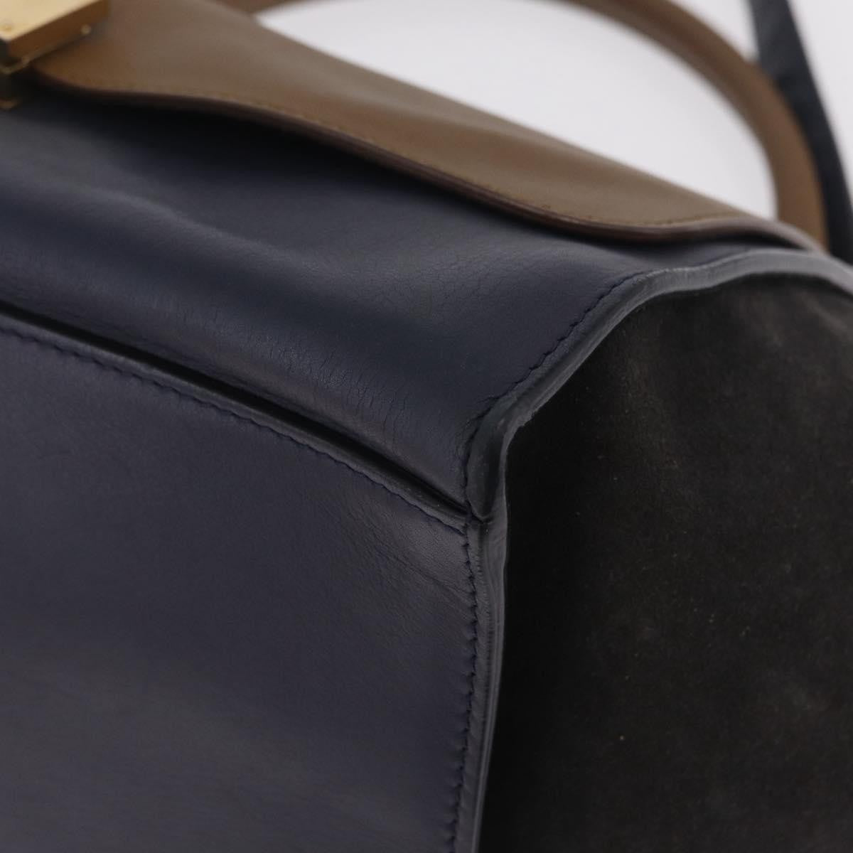 Celine Tricolor Trapeze Leather, Navy, Leather, Handbag