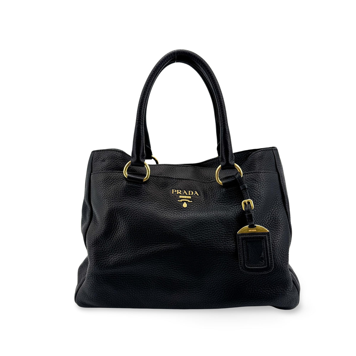 Prada Convertible Open Leather, Black, Leather, Tote Bag