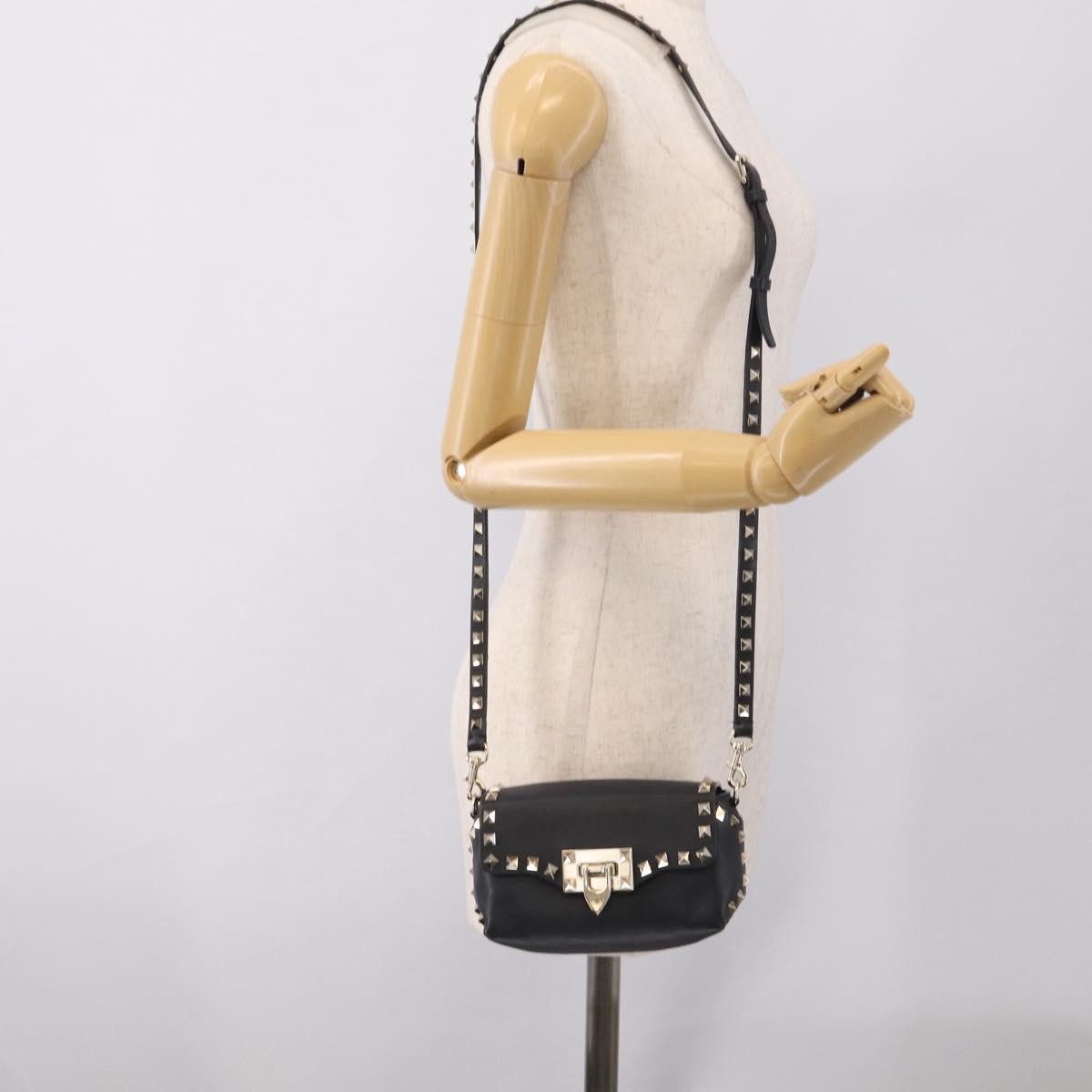 Valentino Garavani Rockstud Flip Lock Flap Leather, Black, Leather, Handbag