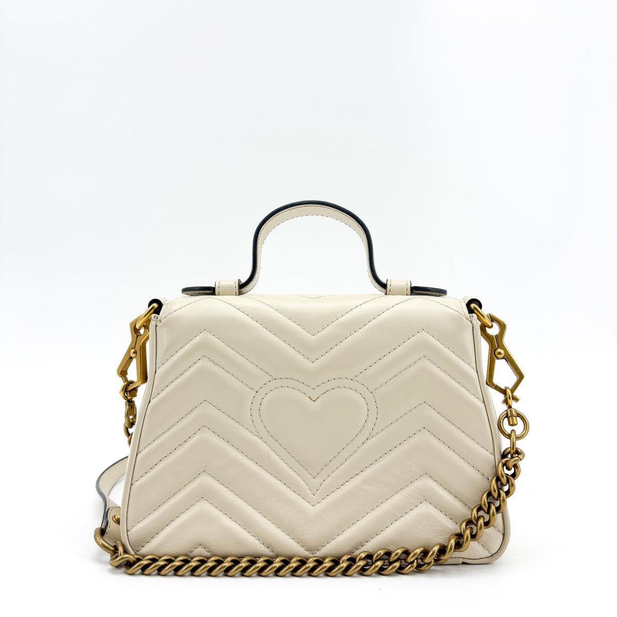 Gucci GG Marmont Top Handle Flap Matelasse Leather, White, Leather, Handbag