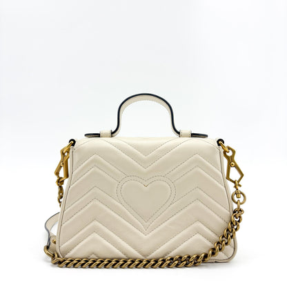 Gucci GG Marmont Top Handle Flap Matelasse Leather, White, Leather, Handbag