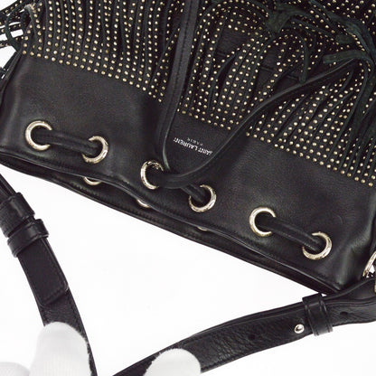 Saint Laurent Fringe Emmanuelle Bucket Studded Leather, Black, Leather, Handbag