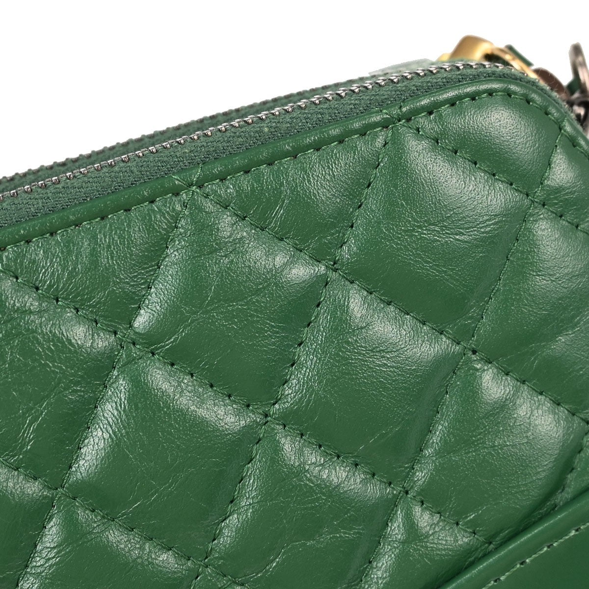 Chanel Gabrielle Double Zip Clutch with Chain Quilted Goatskin and Patent, Green, Leather, Clutch