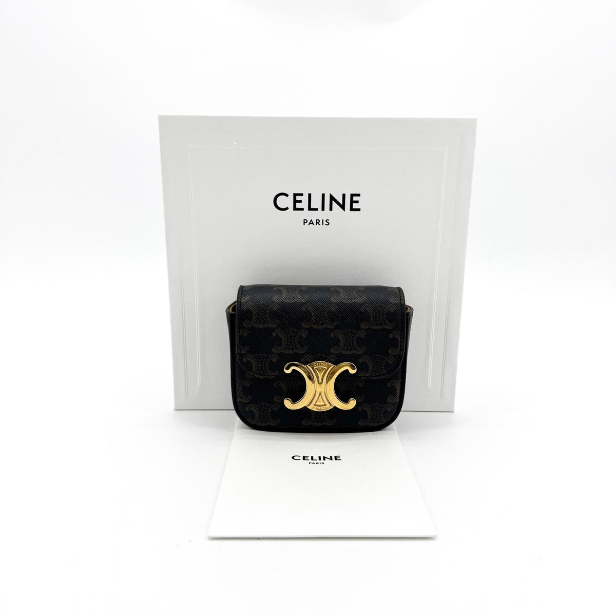 Celine Triomphe Triomphe Coated Canvas, Black, Canvas, Shoulder Bag