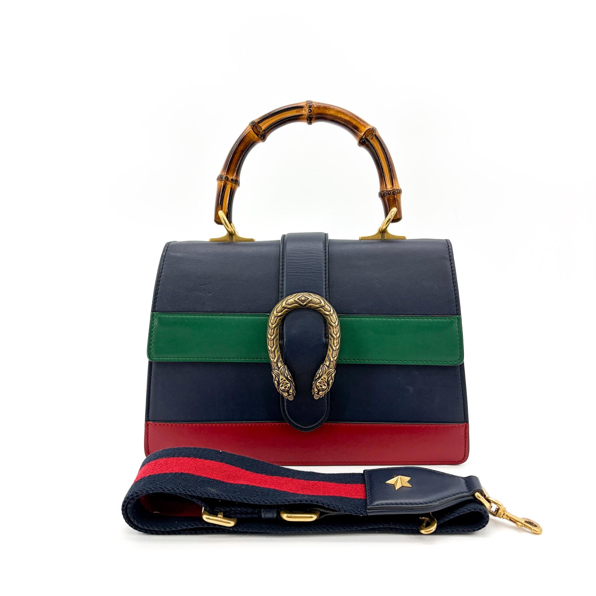 Gucci Dionysus Bamboo Top Handle Bag Colorblock Leather, Navy, Leather, Handbag