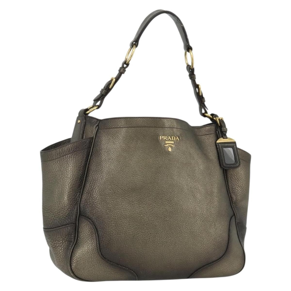 Prada Side Pocket Hobo Vitello Daino, Gold, Leather, Shoulder Bag