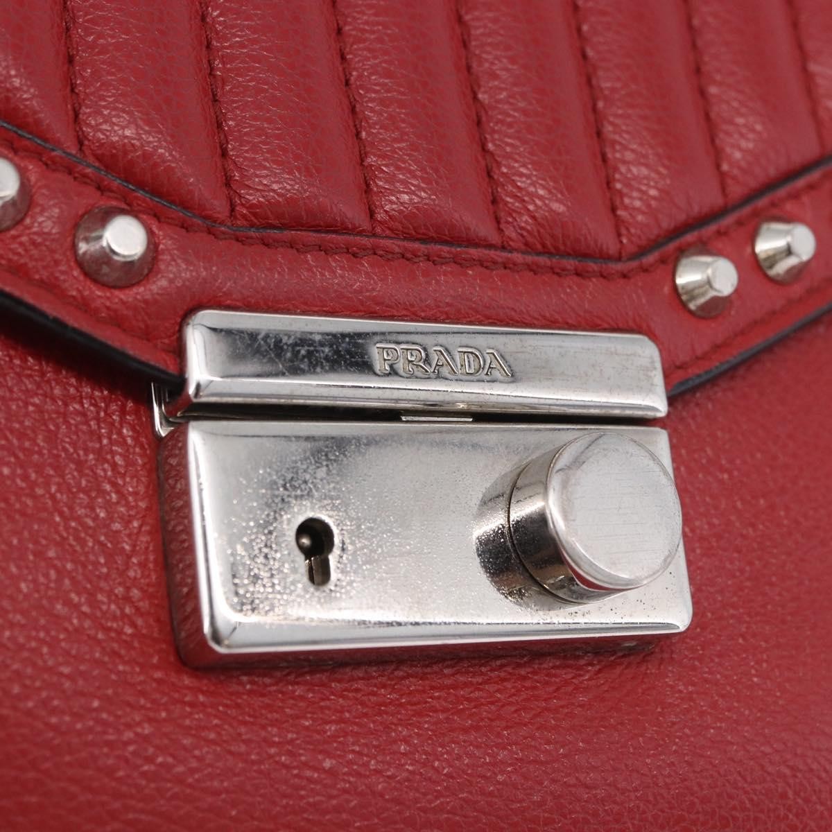 Prada Sound Studded Quilted Leather, Red, Leather, Handbag