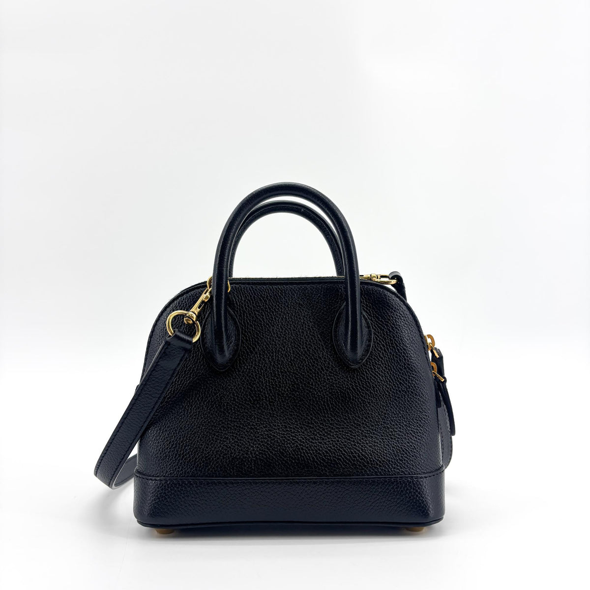 Balenciaga Logo Ville Leather, Black, Leather, Handbag