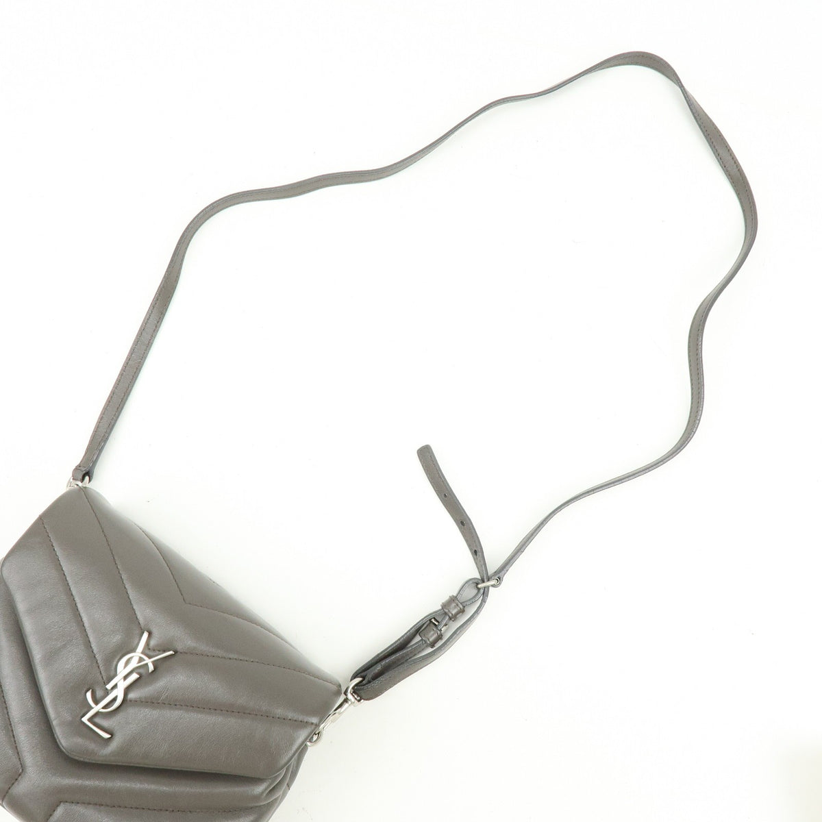 Saint Laurent Loulou Matelasse Chevron Leather, Gray, Leather, Shoulder Bag