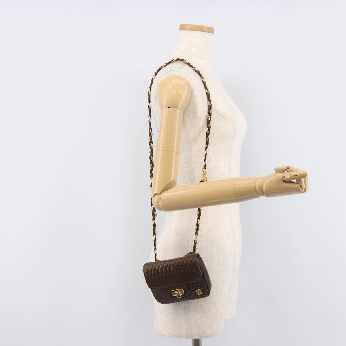 Bally Vintage Chain Quilted Leather, Brown, Leather, Shoulder Bag