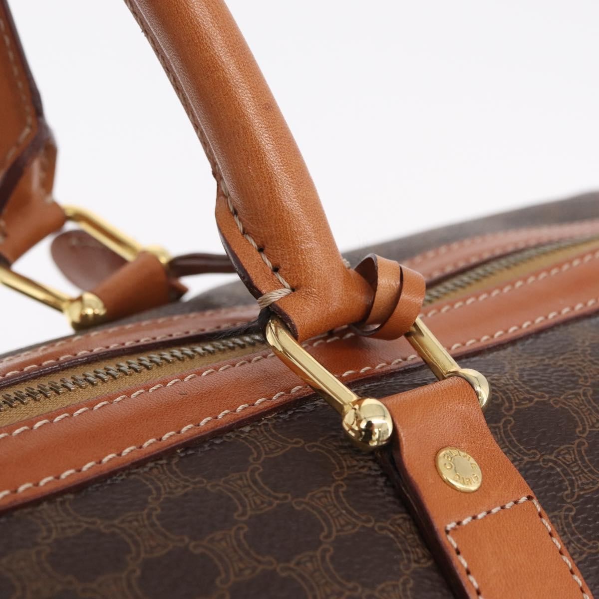 Celine Vintage Duffle Macadam Coated Canvas, Brown, Canvas, Handbag