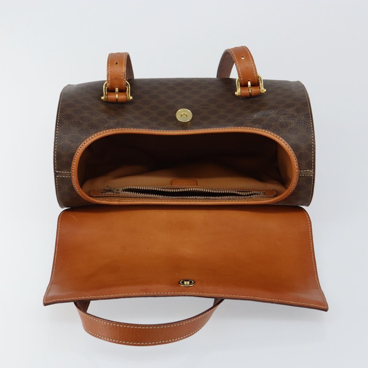 Celine Vintage Macadam Macadam, Brown, Canvas, Handbag