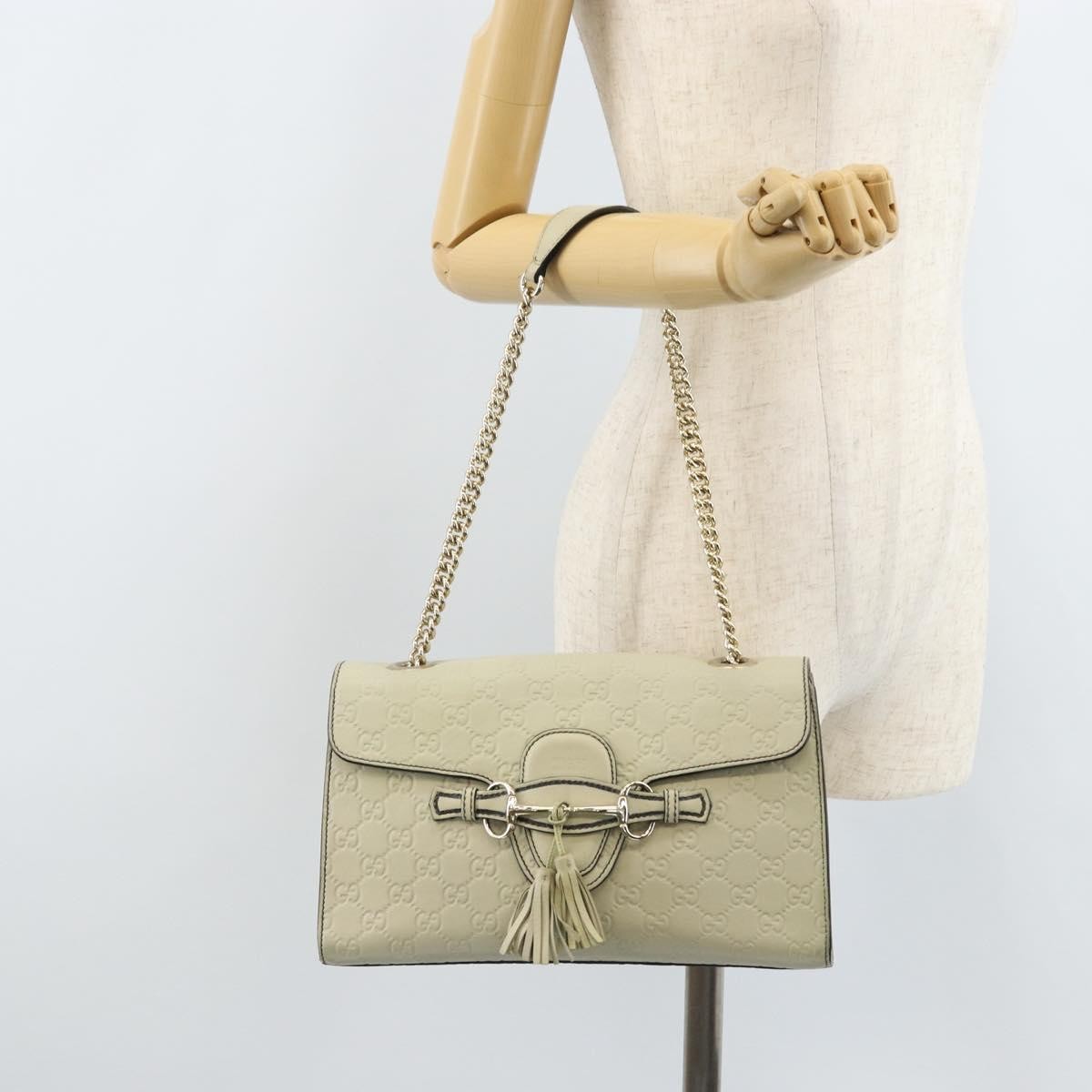 Gucci Emily Chain Flap Guccissima Leather, Beige, Leather, Shoulder Bag
