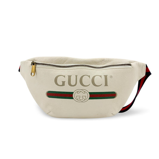 Gucci Logo Belt Bag Printed Leather, White, Leather, Crossbody Bag