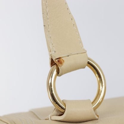 Celine Vintage Kisslock Frame Leather, Beige, Leather, Handbag