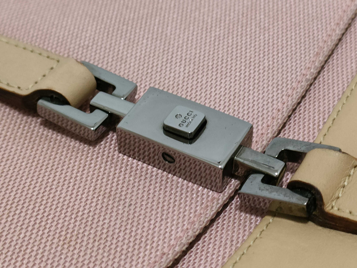 Gucci Jackie Flap Canvas and Leather, Pink, Textile, Shoulder Bag