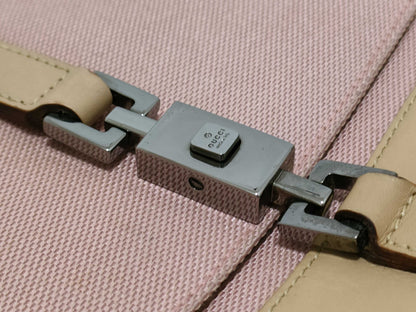 Gucci Jackie Flap Canvas and Leather, Pink, Textile, Shoulder Bag