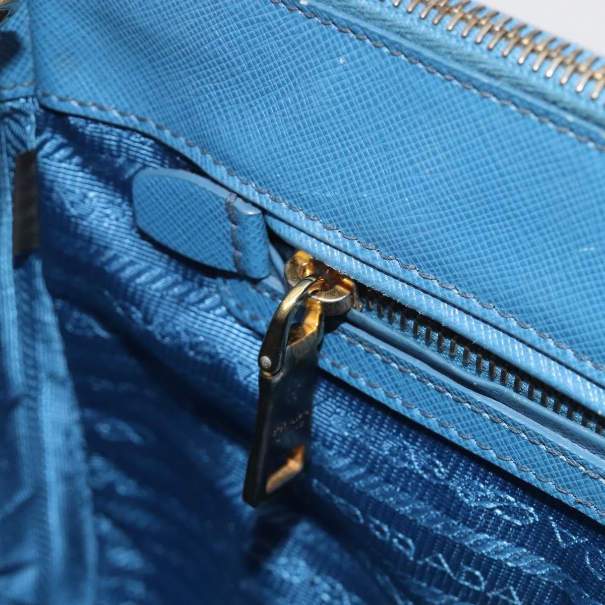 Prada Double Zip Lux Tote Saffiano Leather, Blue, Leather, Handbag