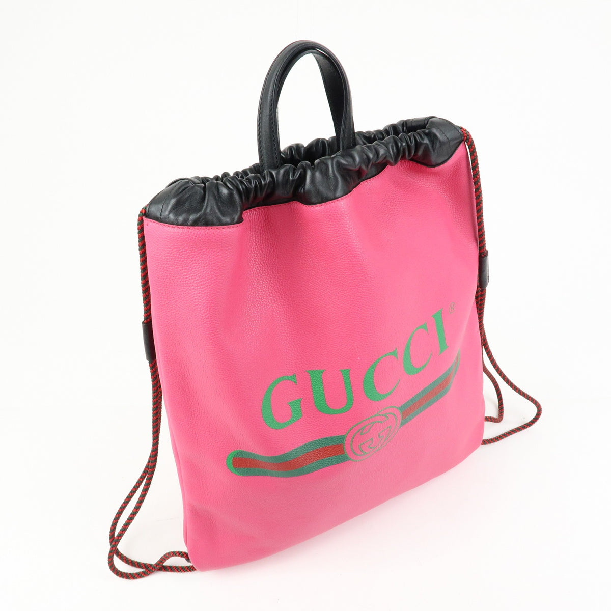 Gucci Logo Drawstring Printed Leather, Pink, Leather, Backpack