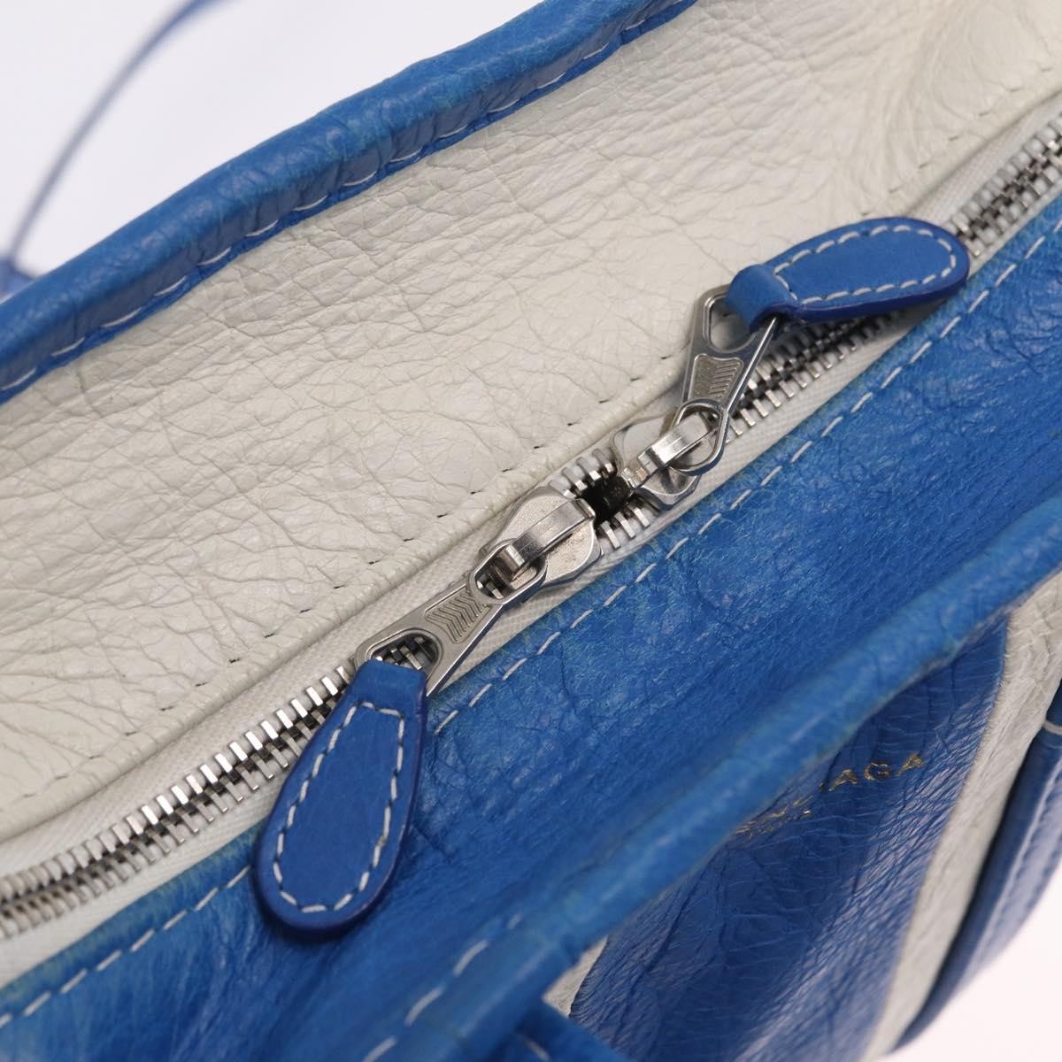 Balenciaga Bazar Convertible Striped Leather, Blue, Leather, Tote Bag