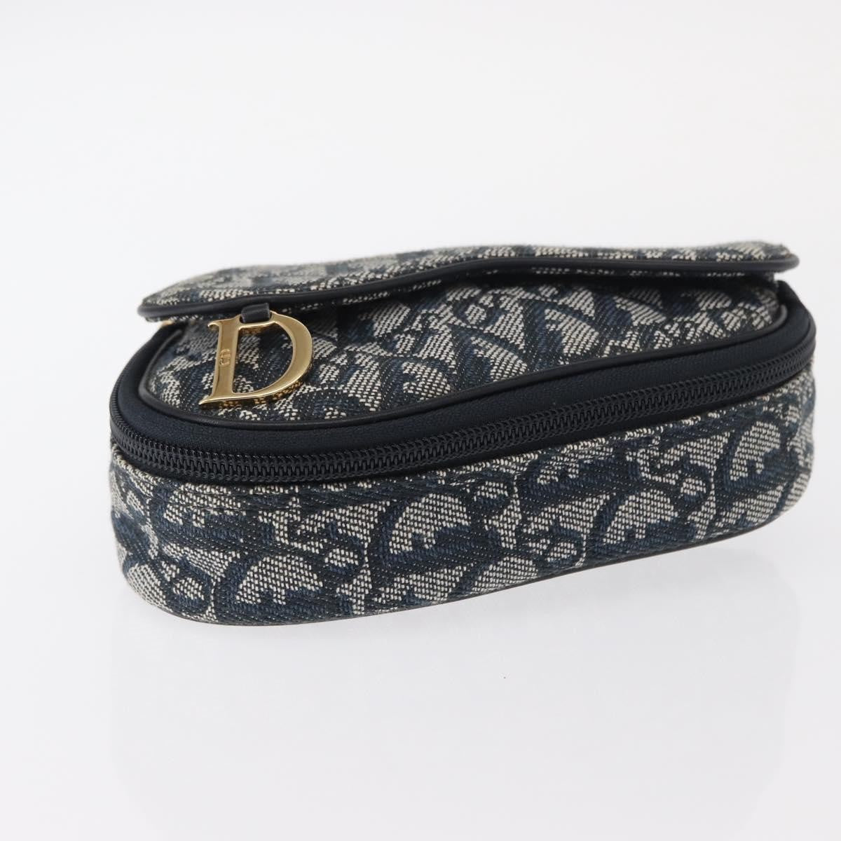Christian Dior Saddle Zip Diorissimo Canvas, Blue, Canvas, Clutch
