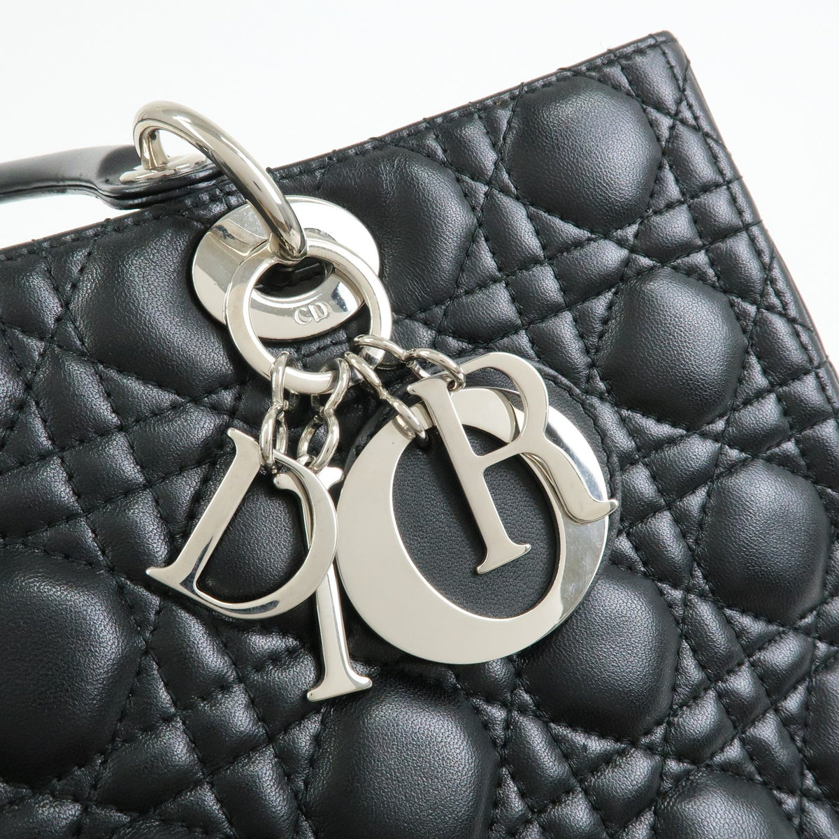Christian Dior Lady Dior Cannage Quilt Lambskin, Black, Leather, Handbag