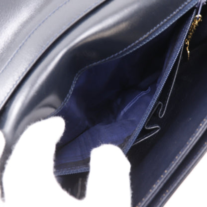 Celine Vintage Triomphe Flap Leather, Black, Calfskin, Shoulder Bag