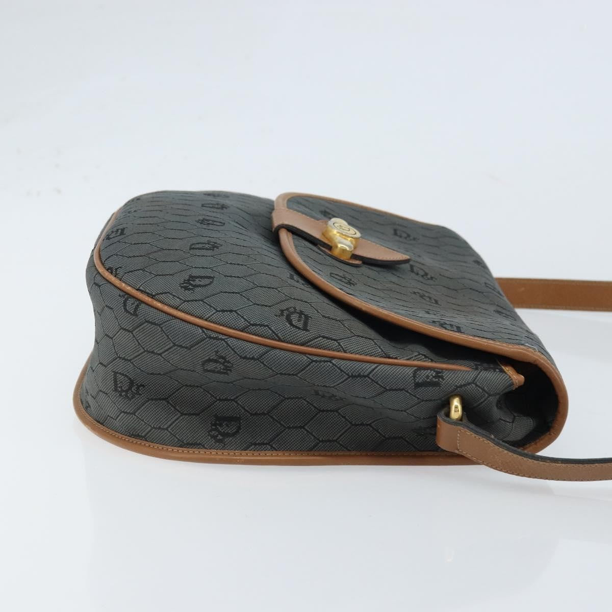 Christian Dior Vintage Honeycomb Flap Canvas and Leather, Black, Canvas, Shoulder Bag