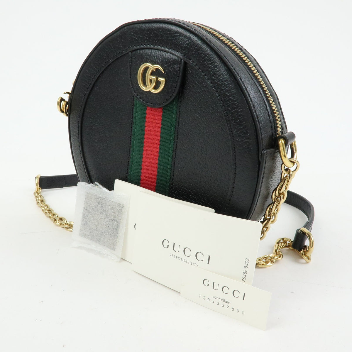 Gucci Ophidia Round Leather, Black, Leather, Shoulder Bag