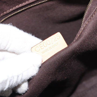 Celine Vintage Shoulder Bag Macadam Canvas & Leather, Brown, PVC, Shoulder Bag
