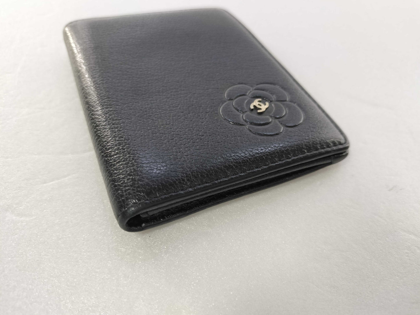 Chanel Camellia Card Case Studded Camellia Lambskin, Black, Calfskin, Card Holder