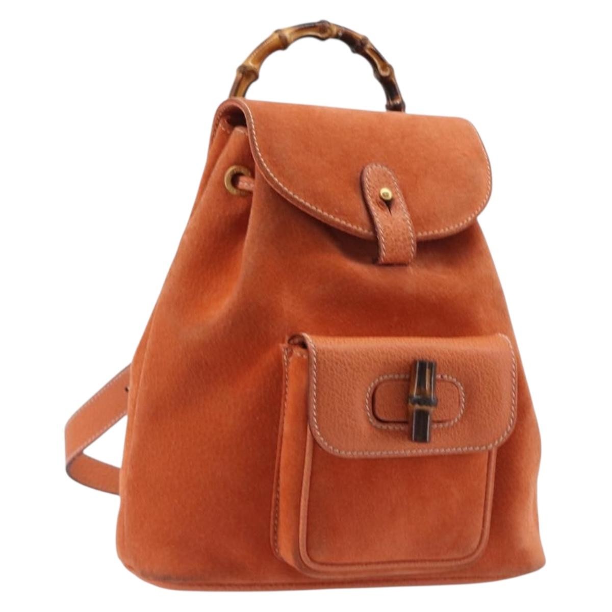 Gucci Vintage Bamboo Suede, Orange, Suede, Backpack