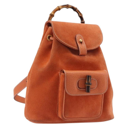 Gucci Vintage Bamboo Suede, Orange, Suede, Backpack