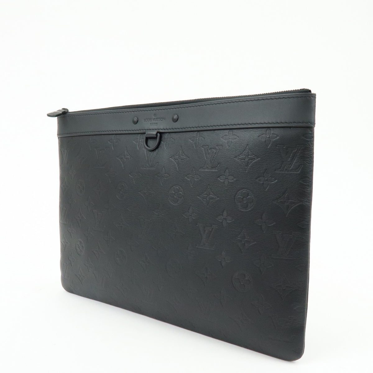 Louis Vuitton Discovery Pochette Monogram Shadow Leather, Black, Leather, Clutch