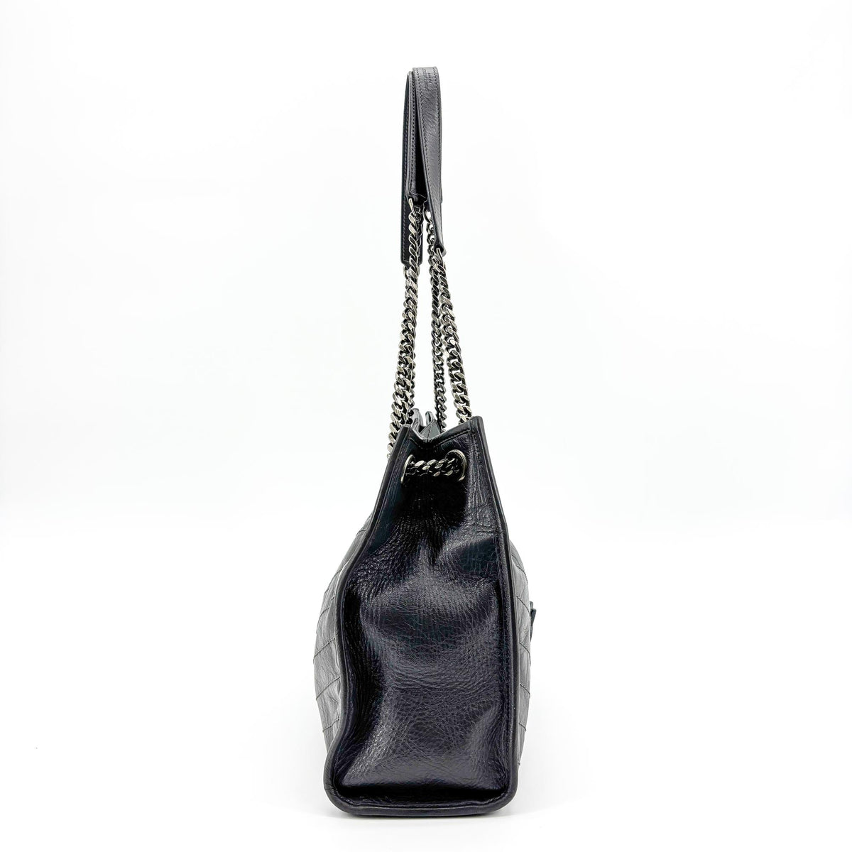 Saint Laurent Niki Shopping Matelasse Chevron Leather, Gray, Leather, Tote Bag