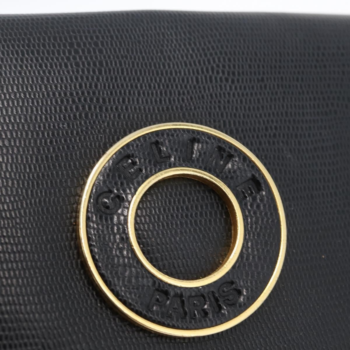 Celine Circle Logo Leather, Black, Leather, Shoulder Bag