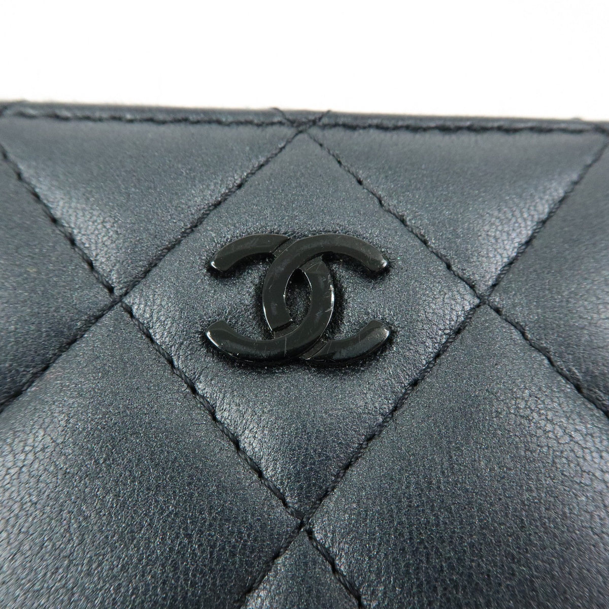 Chanel So Black CC Zip Coin Purse Quilted Lambskin, Black, Leather, Wallet