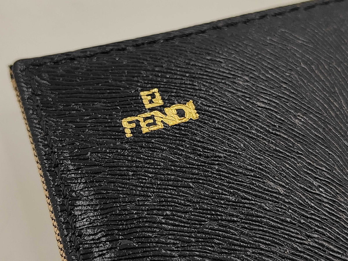 Fendi Logo Continental Leather, Beige, Canvas, Wallet